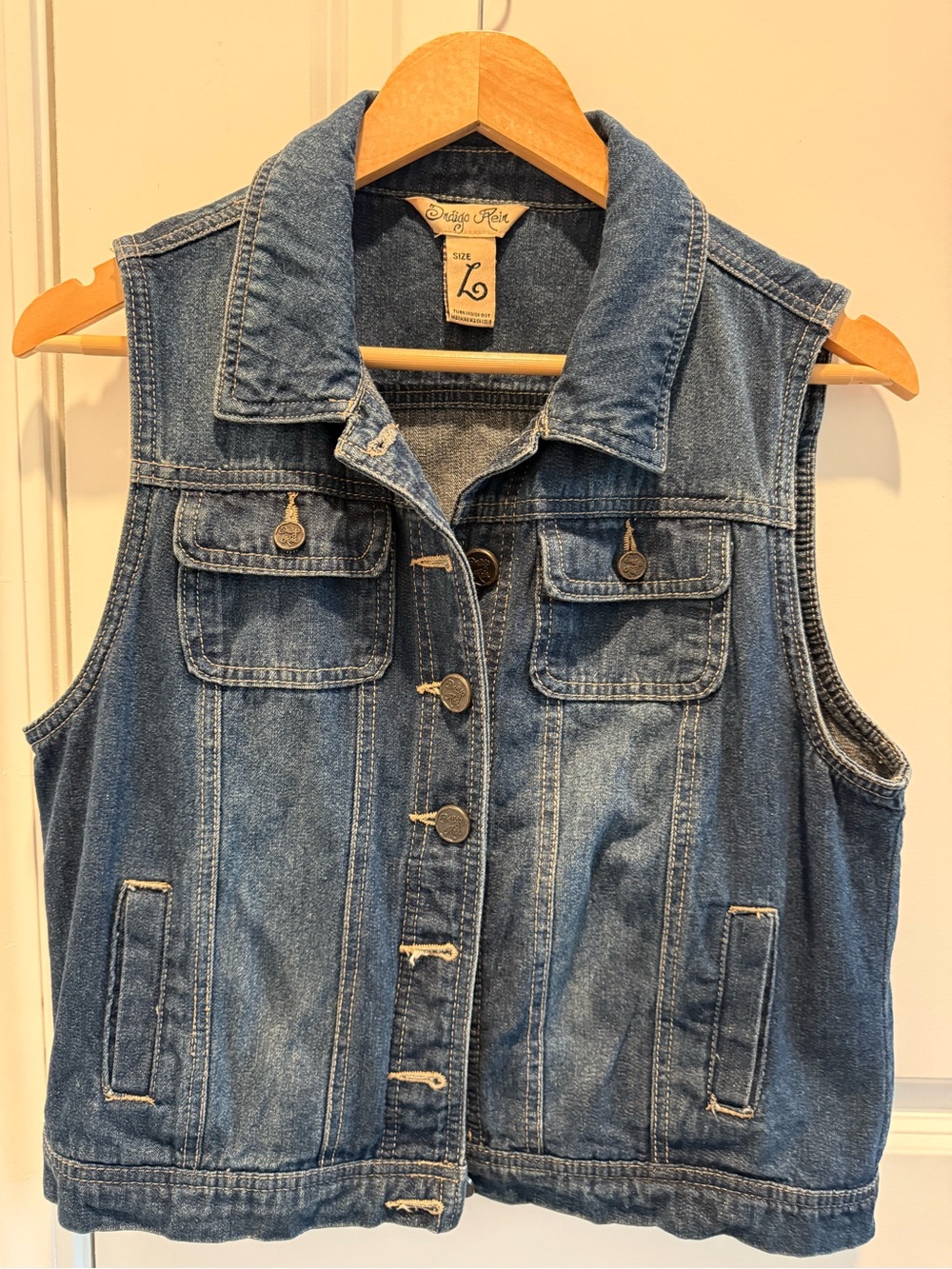 Indigo Rein Denim Vest Size L Blue Button Front Classic Jean Jacket Vest